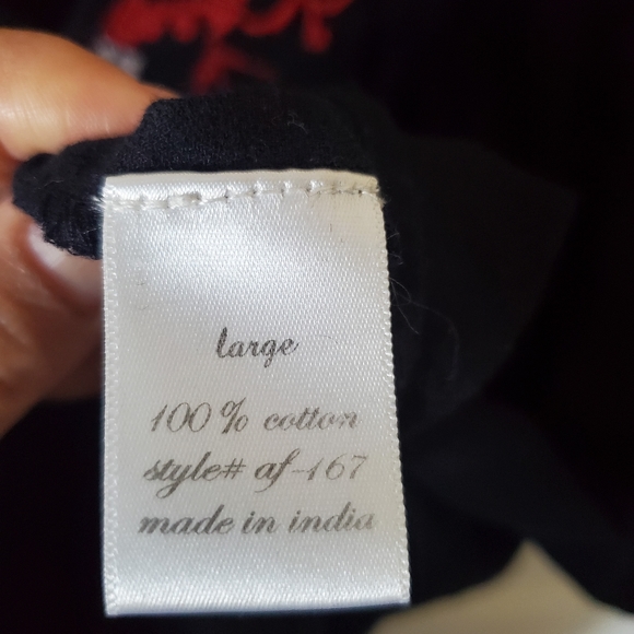 Alya Red Embroidered Black Cotton Long Sleeve Loose Fit Top Women's Size Large - Picture 8 of 9
